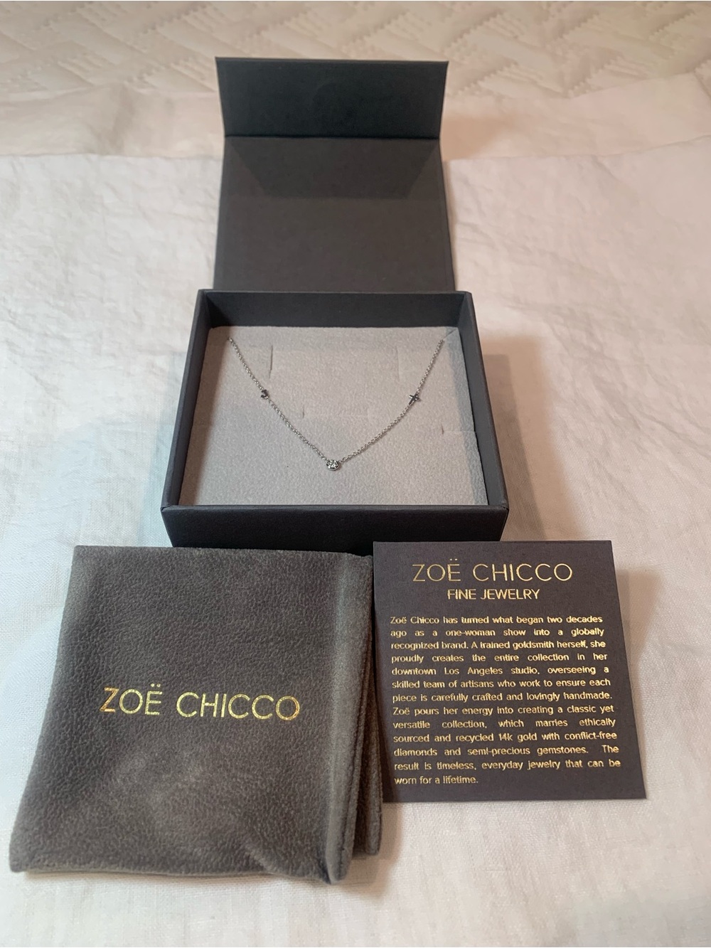 Zoe Chicco 14k White Gold Cross, Letter J, Diamond Necklace